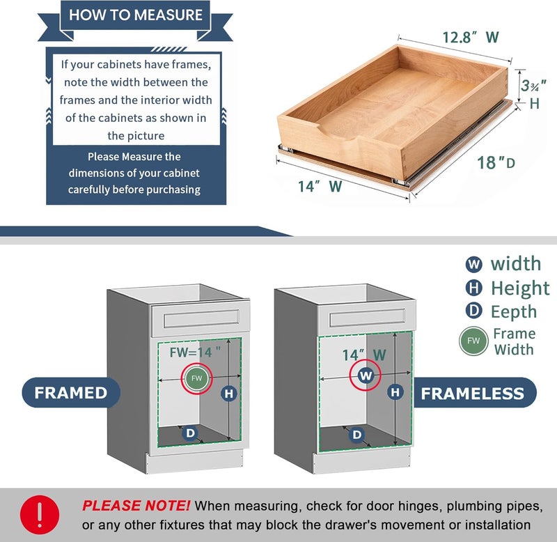 Draworia Pull Out Cabinet Drawers - 6x2 Size Options (12-23'W,18-21'D), Pre-Assembled with Soft Close Slides, Solid Beechwood, Easy Installation(14'W x 18'D) - Image 2